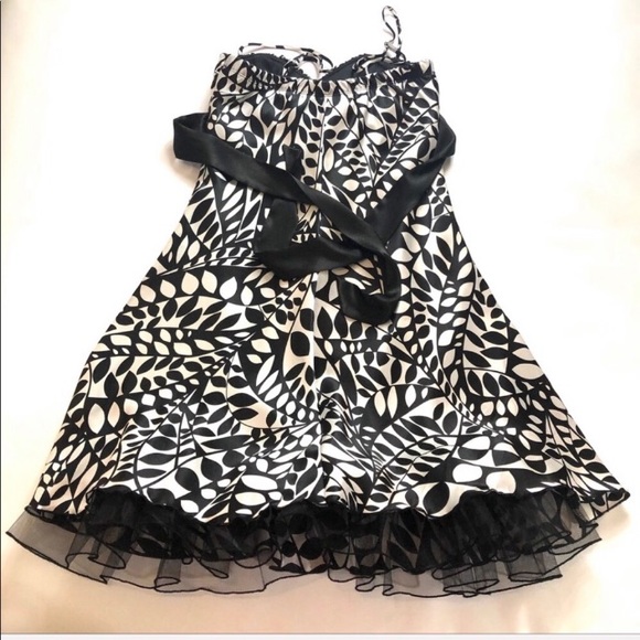 Speechless B&W Silky Salsa Tango Dance Dress with Tulle Layer, Straps, Back Tie - Picture 5 of 10